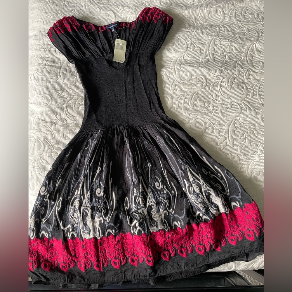 Max Edition Textured Print Elasticized Bodice Dress